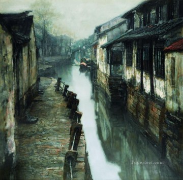 Calle del agua en el paisaje chino de la antigua ciudad de Shanshui Pinturas al óleo
